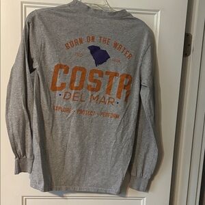 Costa Del Mar Gray Shirt with Orange and Purple Graphics